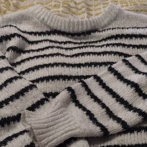Pink Clover Black and White Striped Sweater
